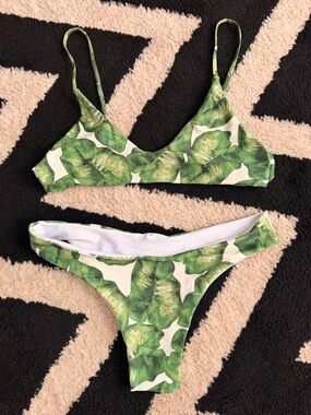 SHEIN Green Tropical Leaf Print Bikini Set-  Free with another purchase!